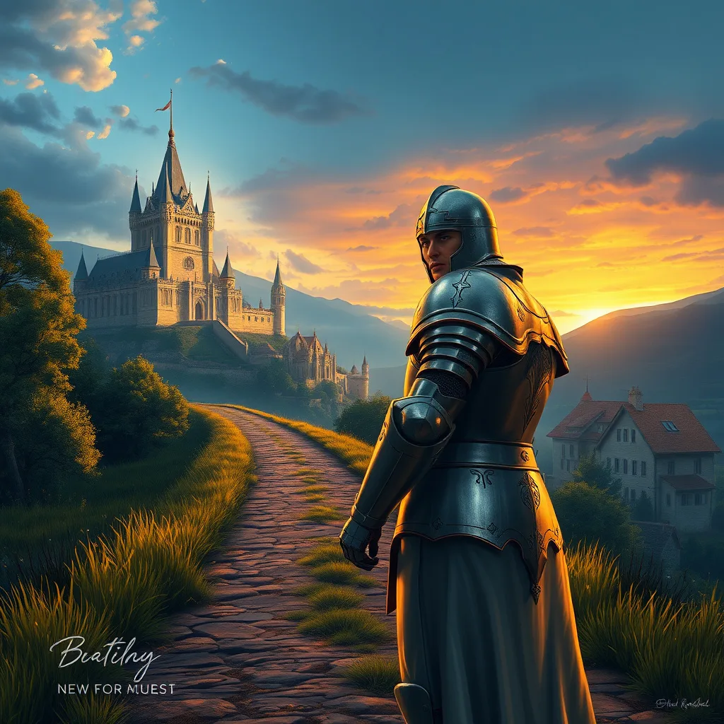 A knight faces a crucial choice between his king's castle and a humble village, embodying tension and beauty.